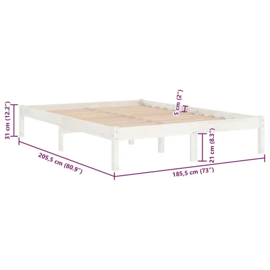 Bed Frame White Solid Wood 183x203 cm King Size 810033