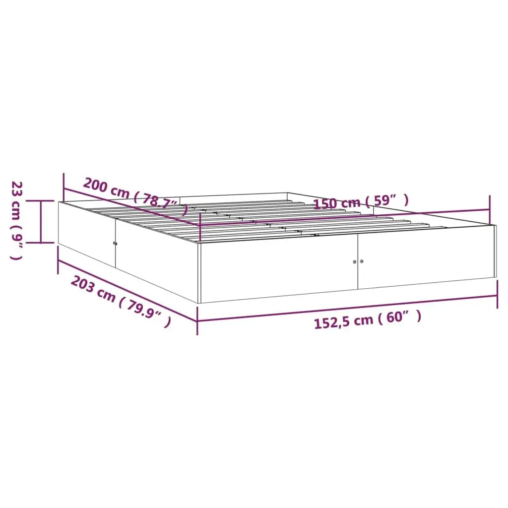 Bed Frame White Solid Wood 153x203 cm Queen Size 820038