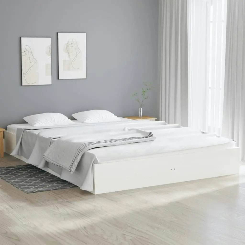 Bed Frame White Solid Wood 153x203 cm Queen Size 820038