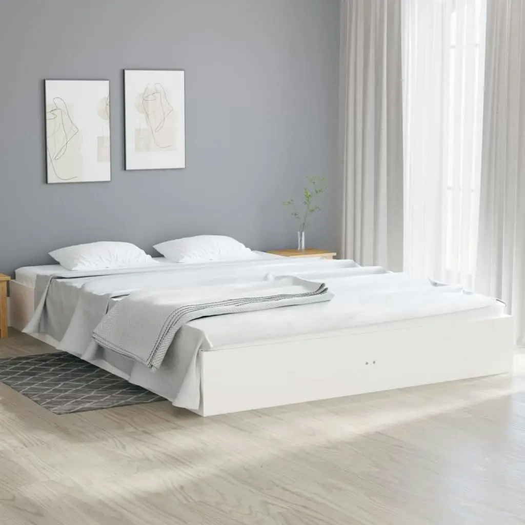 Bed Frame White Solid Wood 183x203 cm King Size 820028