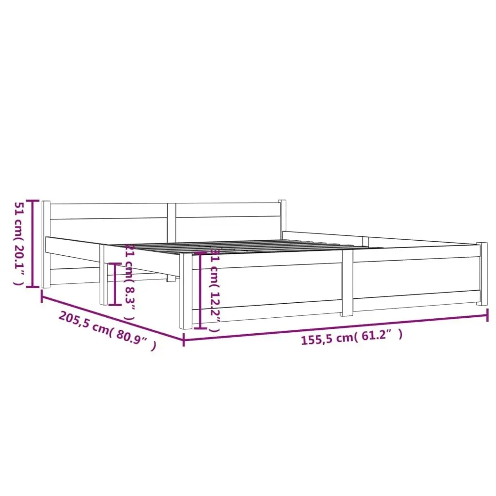 Bed Frame White Solid Wood 153x203 cm Queen Size 815050