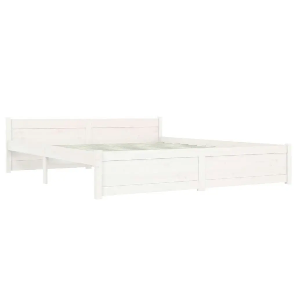 Bed Frame White Solid Wood 153x203 cm Queen Size 815050