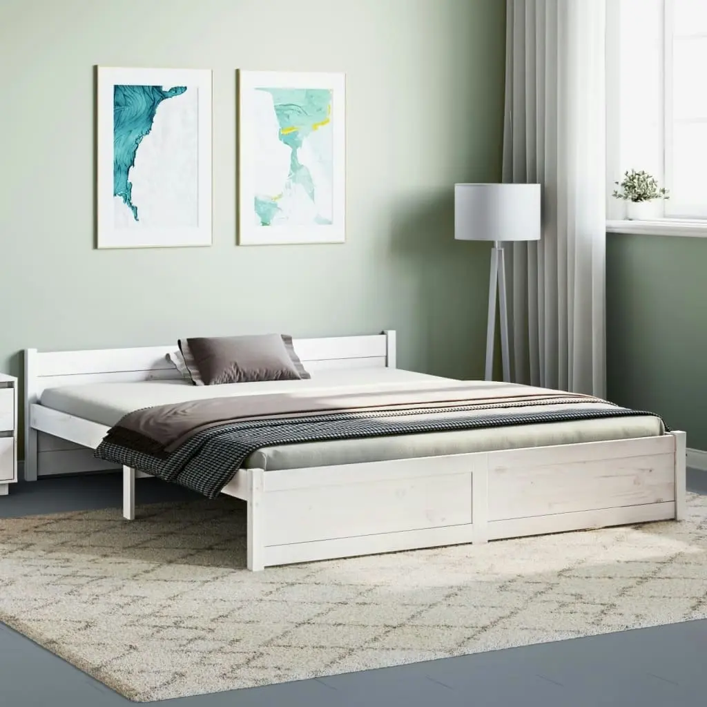 Bed Frame White Solid Wood 153x203 cm Queen Size 815050