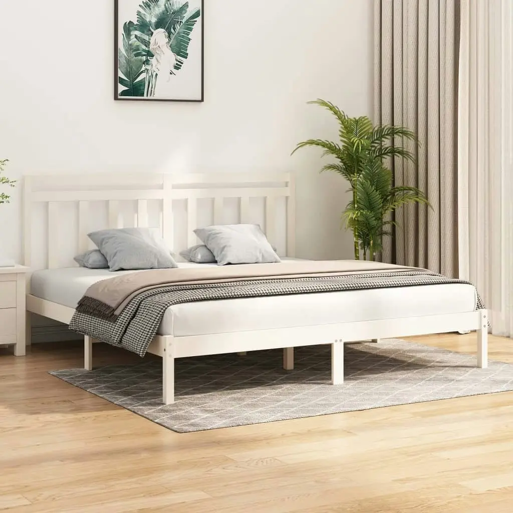 Bed Frame White Solid Wood 183x203 cm King Size 3105266