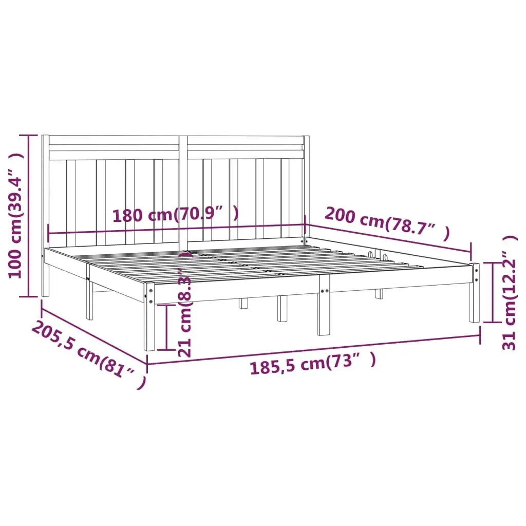 Bed Frame White Solid Wood 183x203 cm King Size 3105266