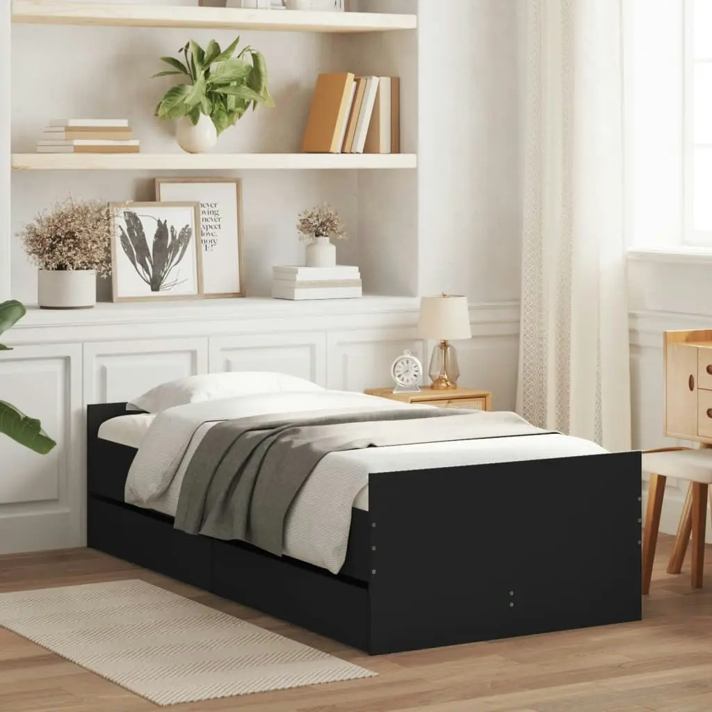 Bed Frame with Drawers Black 90x190 cm 3207379