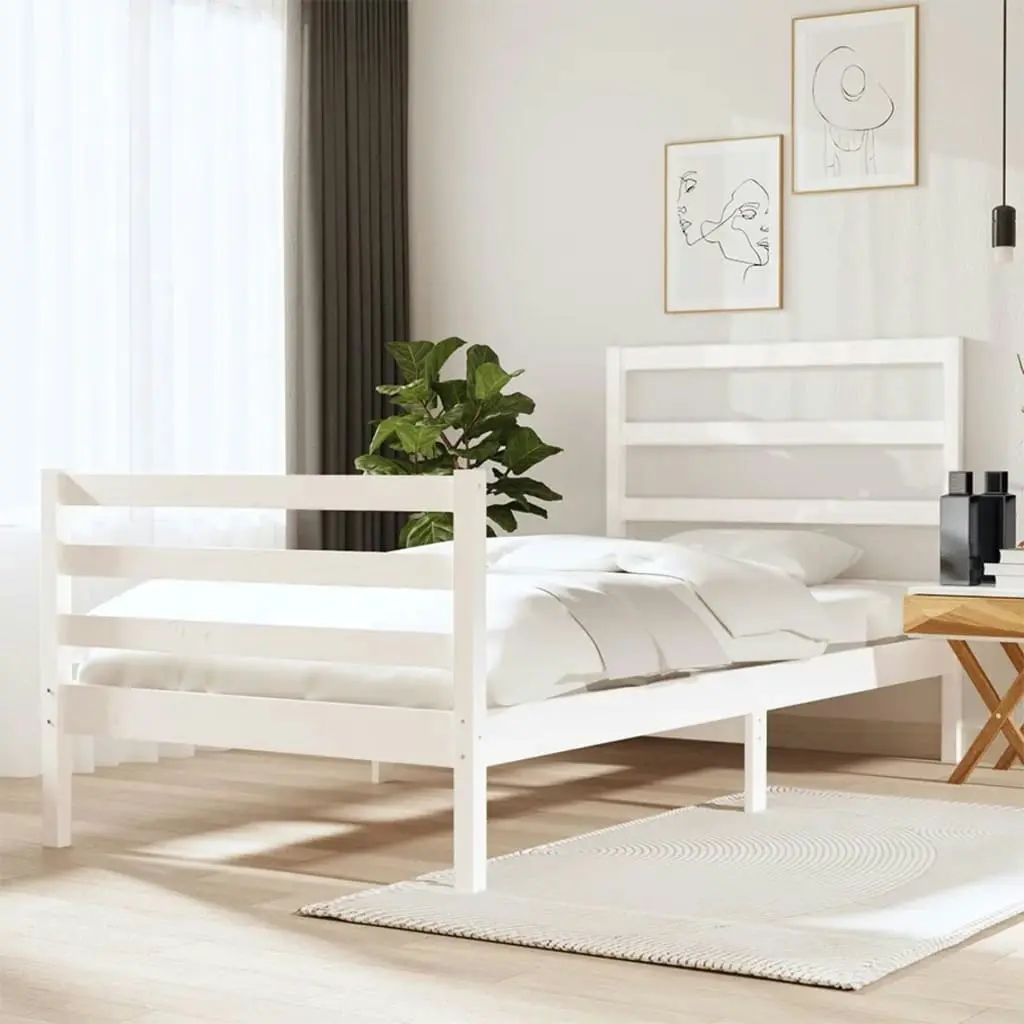 Bed Frame White Solid Wood Pine 92x187 cm Single Size 3104972