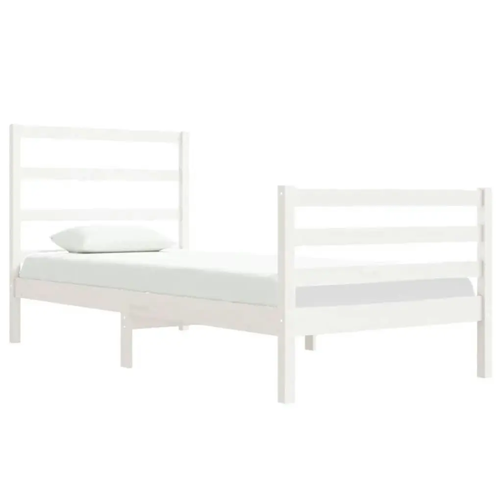 Bed Frame White Solid Wood Pine 92x187 cm Single Size 3104972