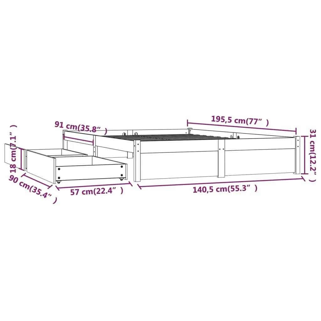 Bed Frame with Drawers 137x187 cm Double Size 3103498