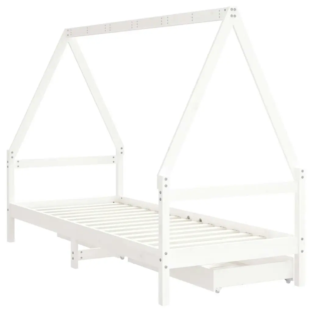 Kids Bed Frame with Drawers White 90x190 cm Solid Wood Pine 834478