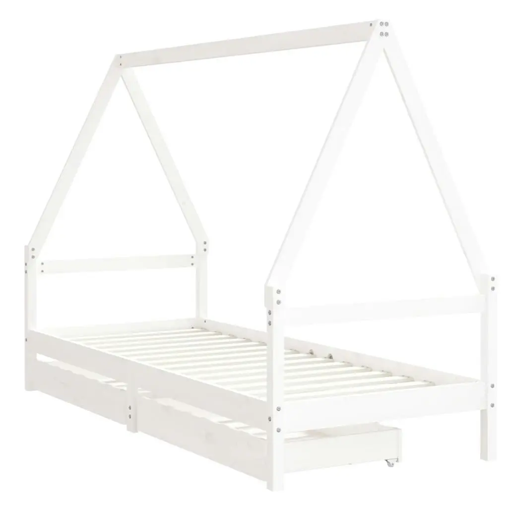 Kids Bed Frame with Drawers White 90x190 cm Solid Wood Pine 834478