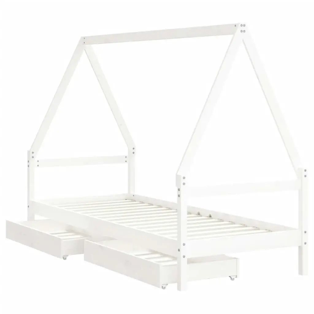 Kids Bed Frame with Drawers White 90x190 cm Solid Wood Pine 834478