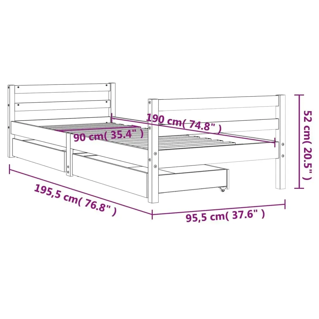 Kids Bed Frame with Drawers 90x190 cm Solid Wood Pine 834447