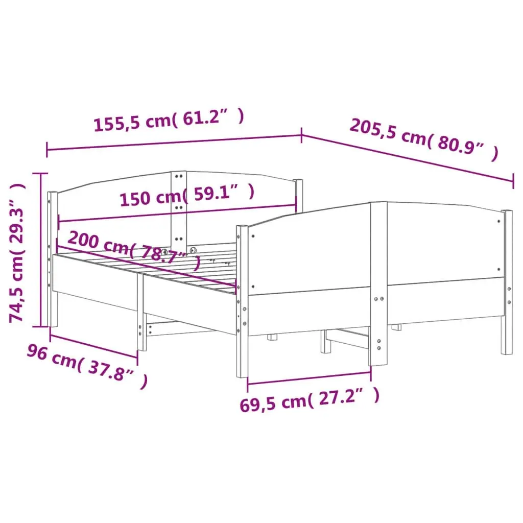 Bed Frame with Headboard 150x200 cm Solid Wood Pine 3216170