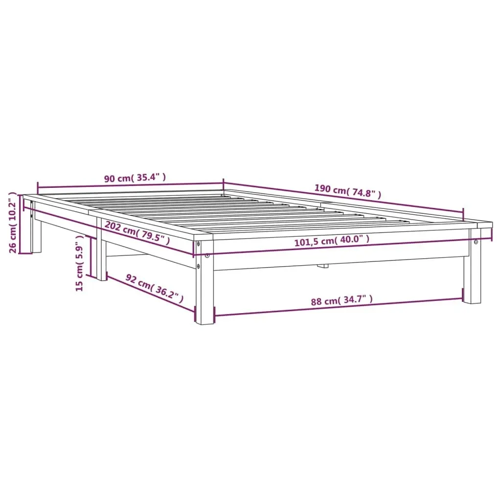 Bed Frame without Mattress 90x190 cm Solid Wood 820571