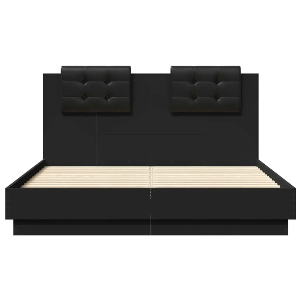 Bed Frame with Headboard Black 135x190 cm Engineered Wood 3209955