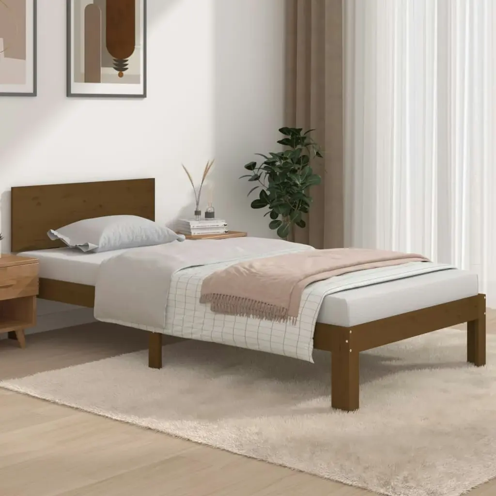 Bed Frame Honey Brown Solid Wood 92x187 cm Single Size 810463