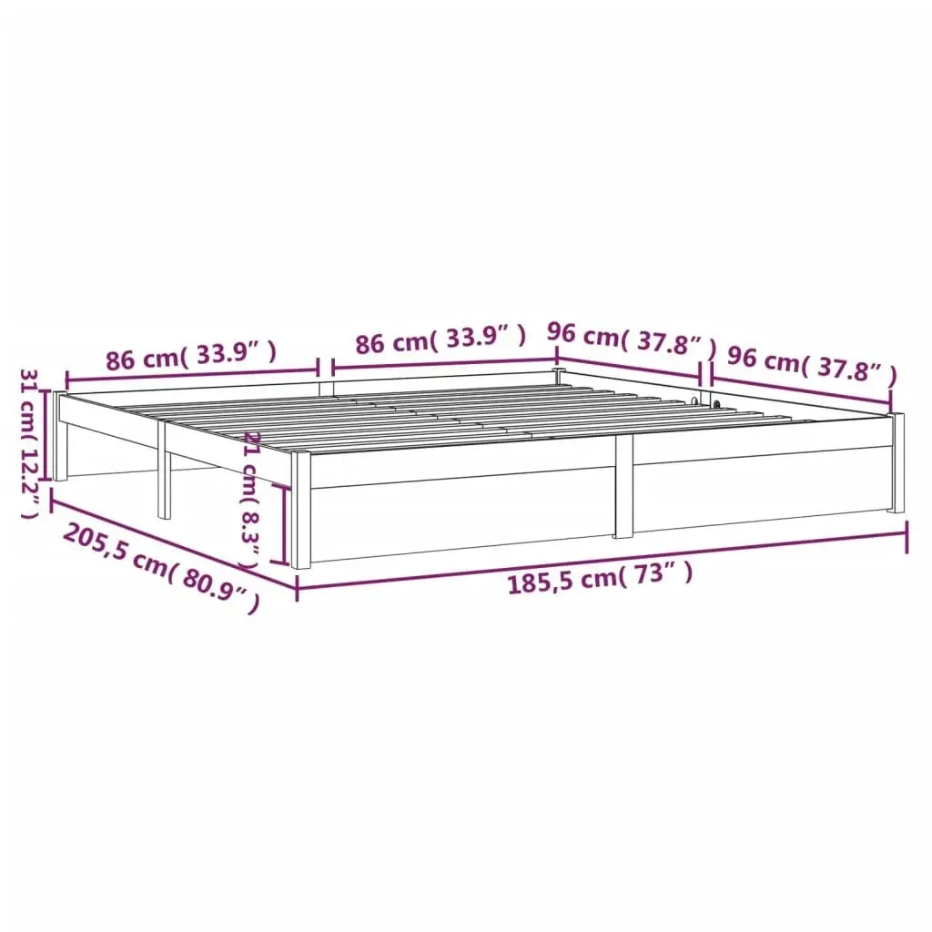 Bed Frame Honey Brown Solid Wood 183x203 cm King Size 814967