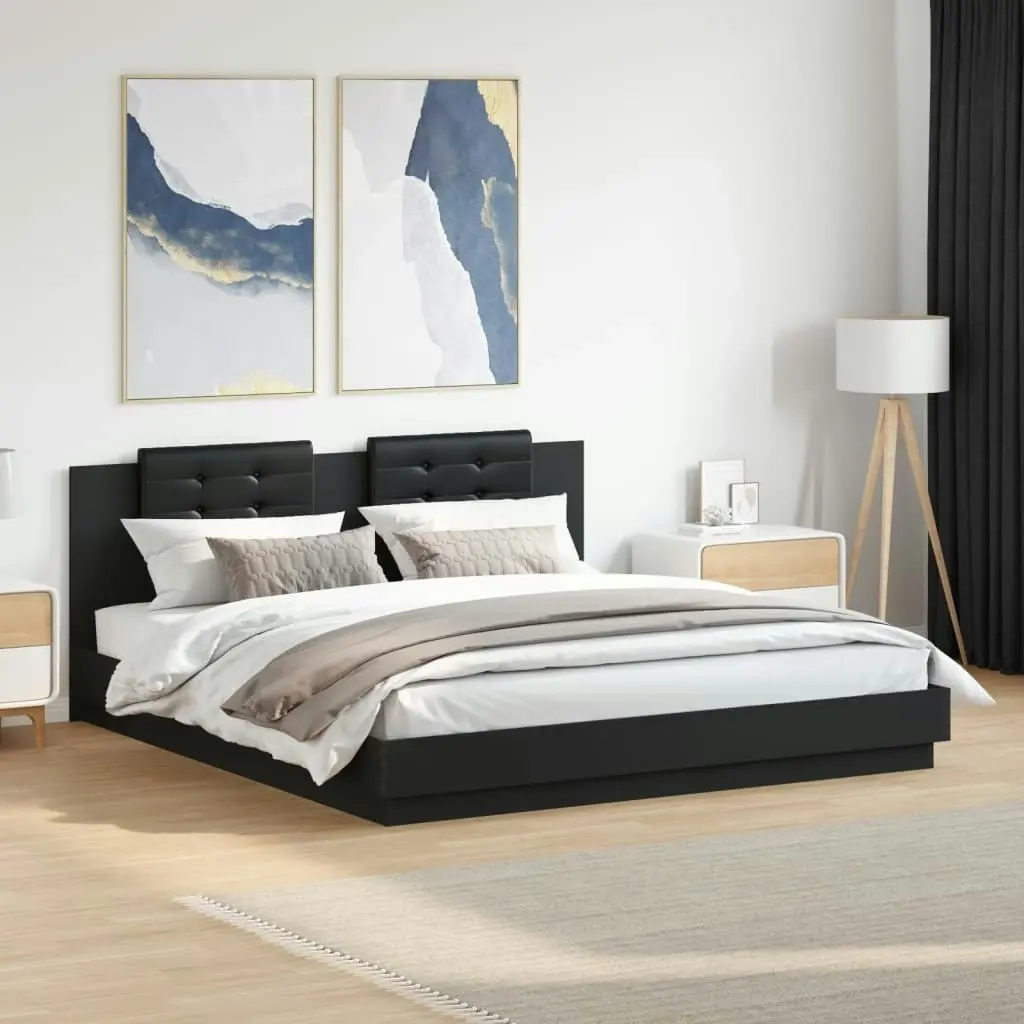 Bed Frame with Headboard Black 183x203 cm King Size Engineered Wood 3209899