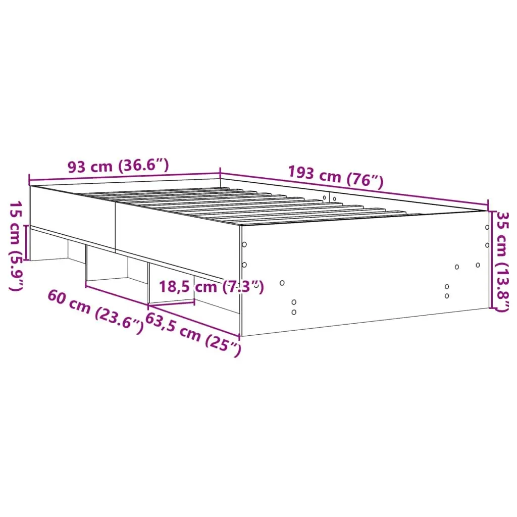 Bed Frame Sonoma Oak 90x190 cm Engineered Wood 3295704