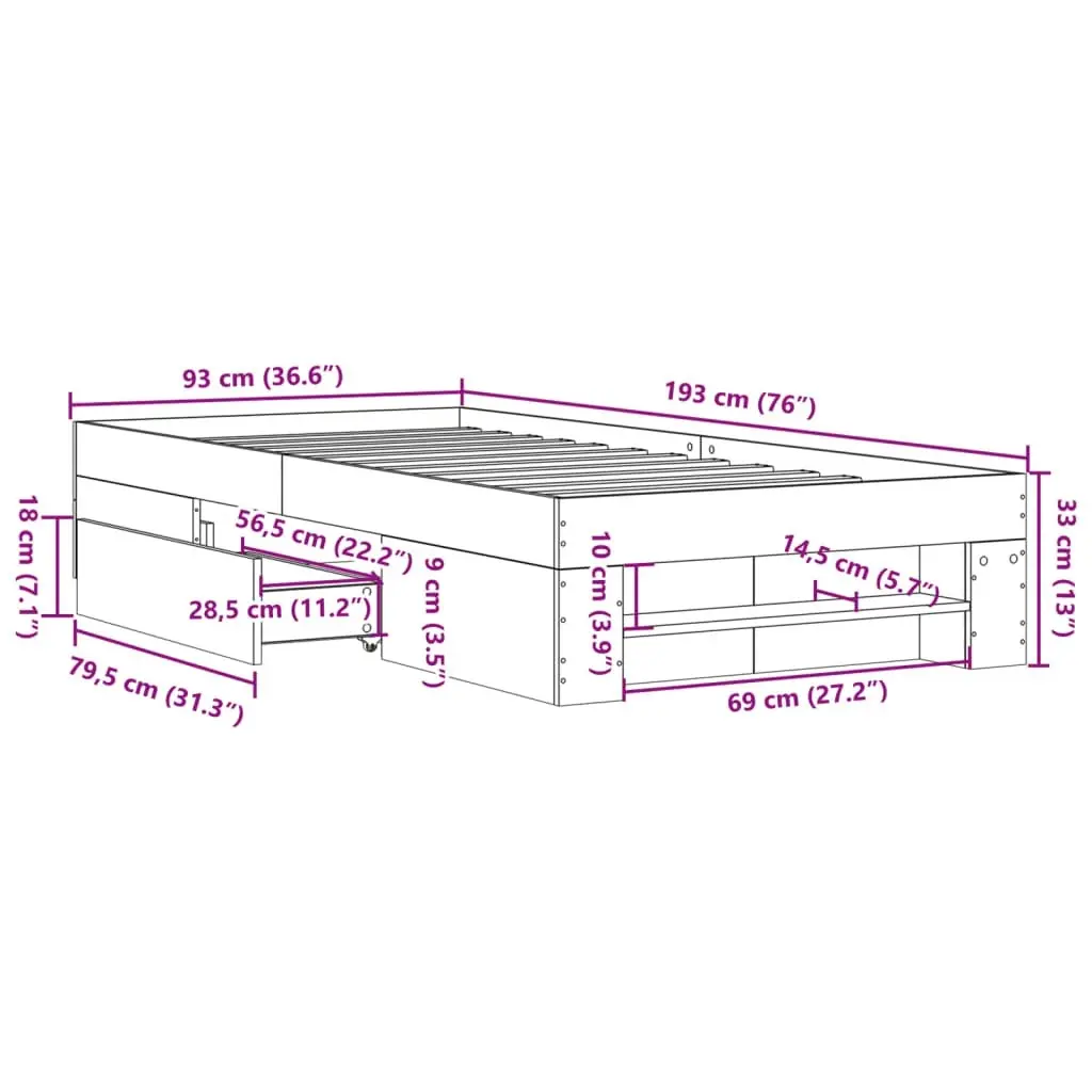 Bed Frame Sonoma Oak 90x190 cm Engineered Wood 3295522