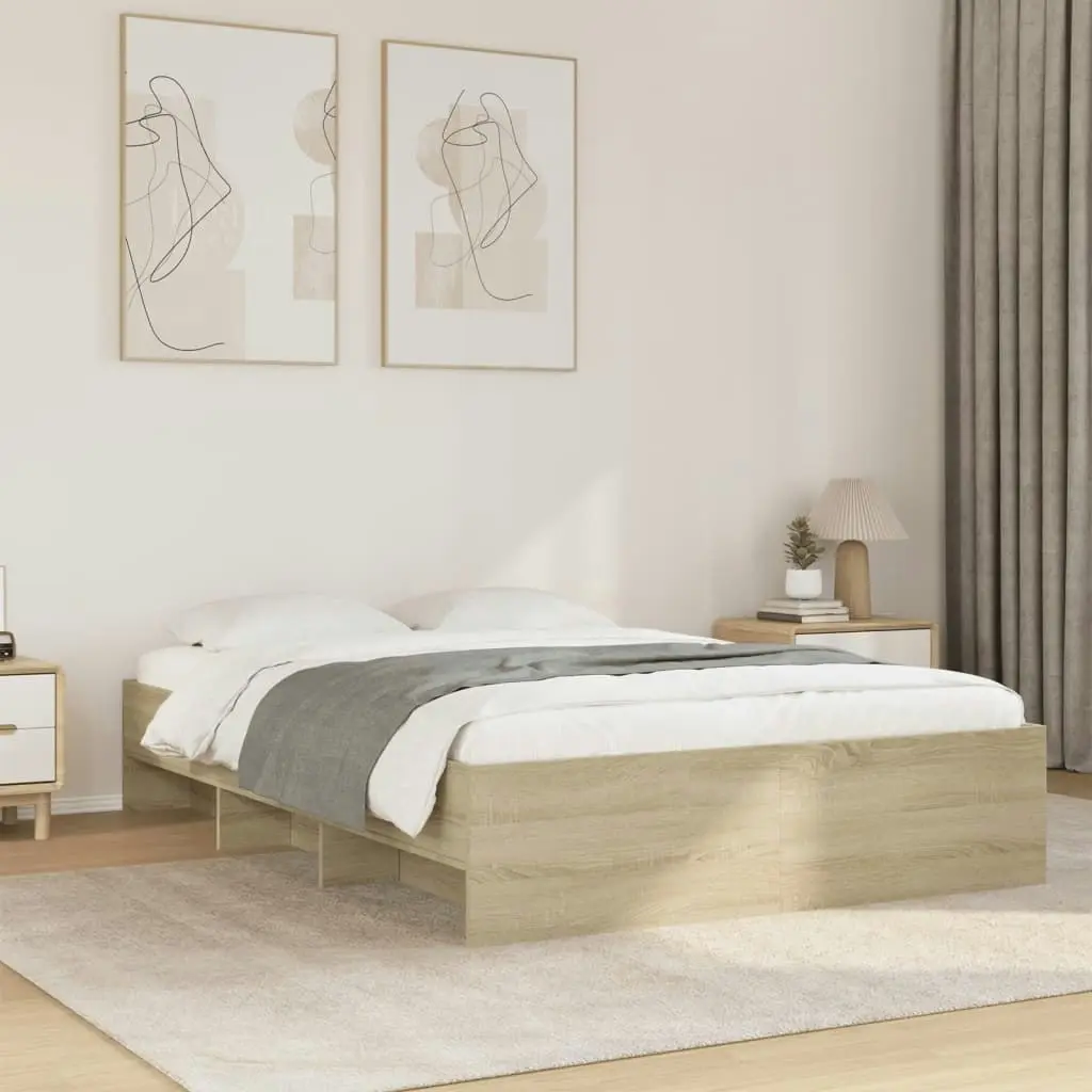 Bed Frame Sonoma Oak 135x190 cm Engineered Wood 3295690