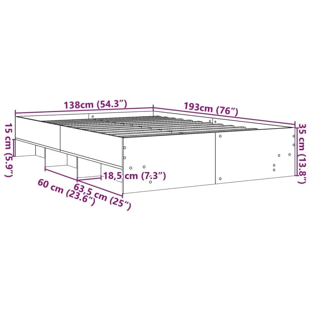 Bed Frame Sonoma Oak 135x190 cm Engineered Wood 3295690