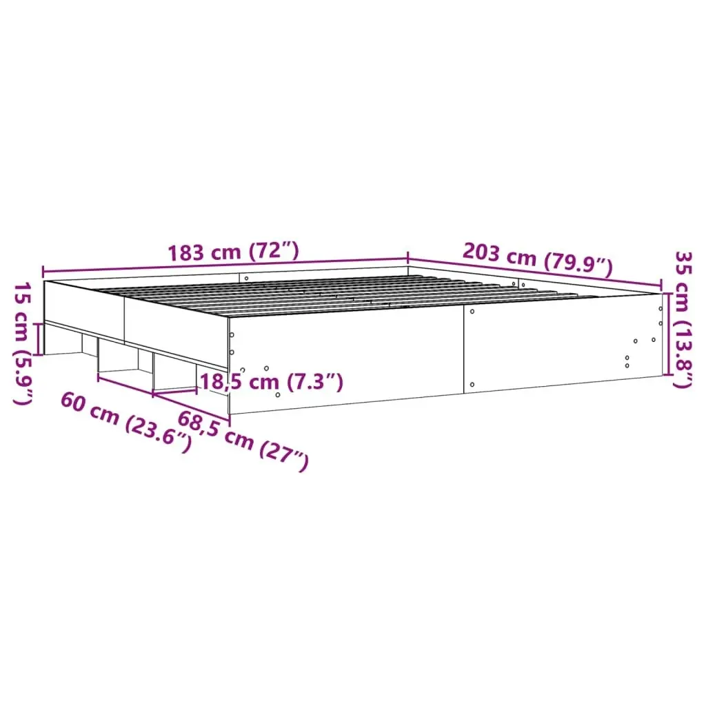 Bed Frame Sonoma Oak 183x203 cm King Size Engineered Wood 3295634