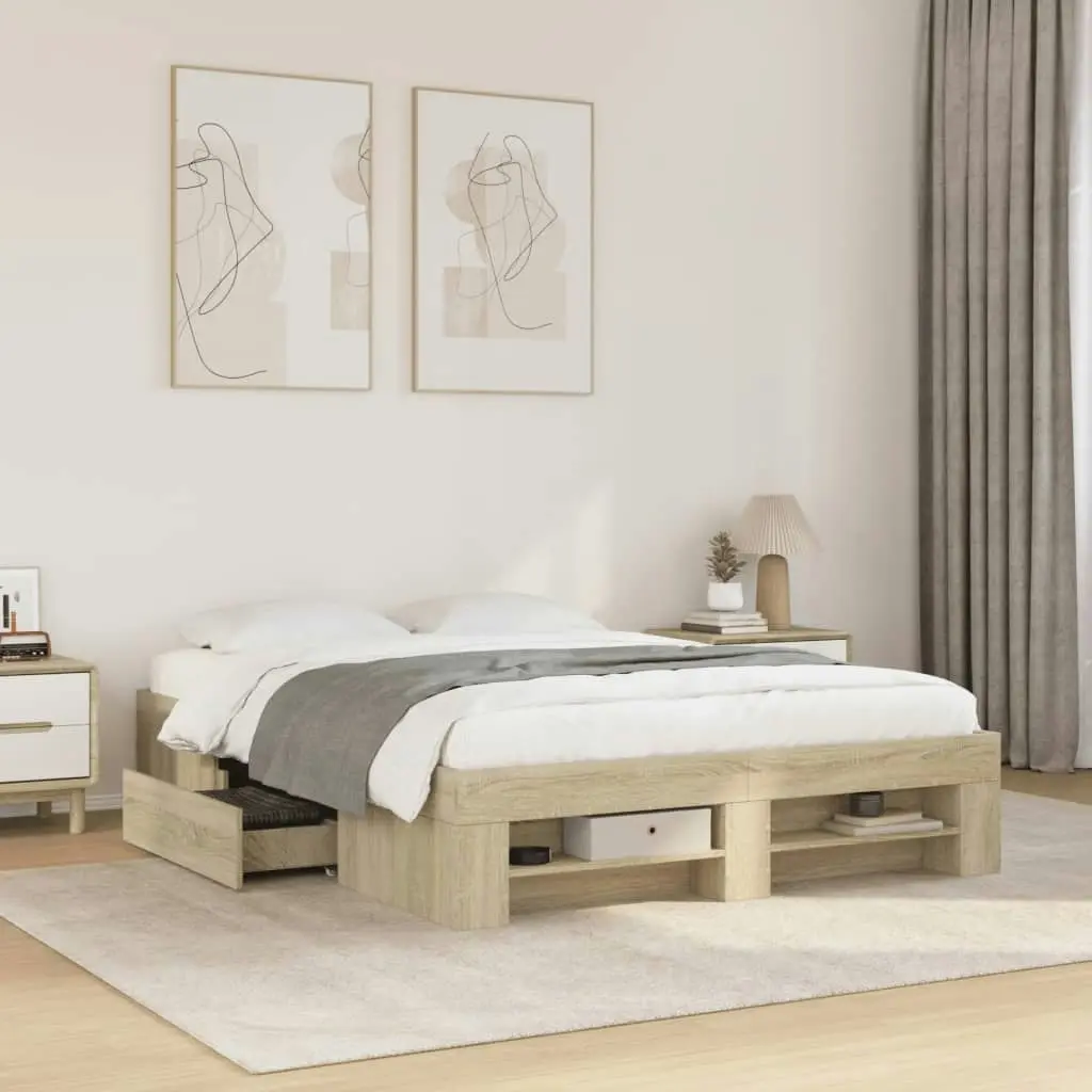 Bed Frame Sonoma Oak 135x190 cm Engineered Wood 3295508