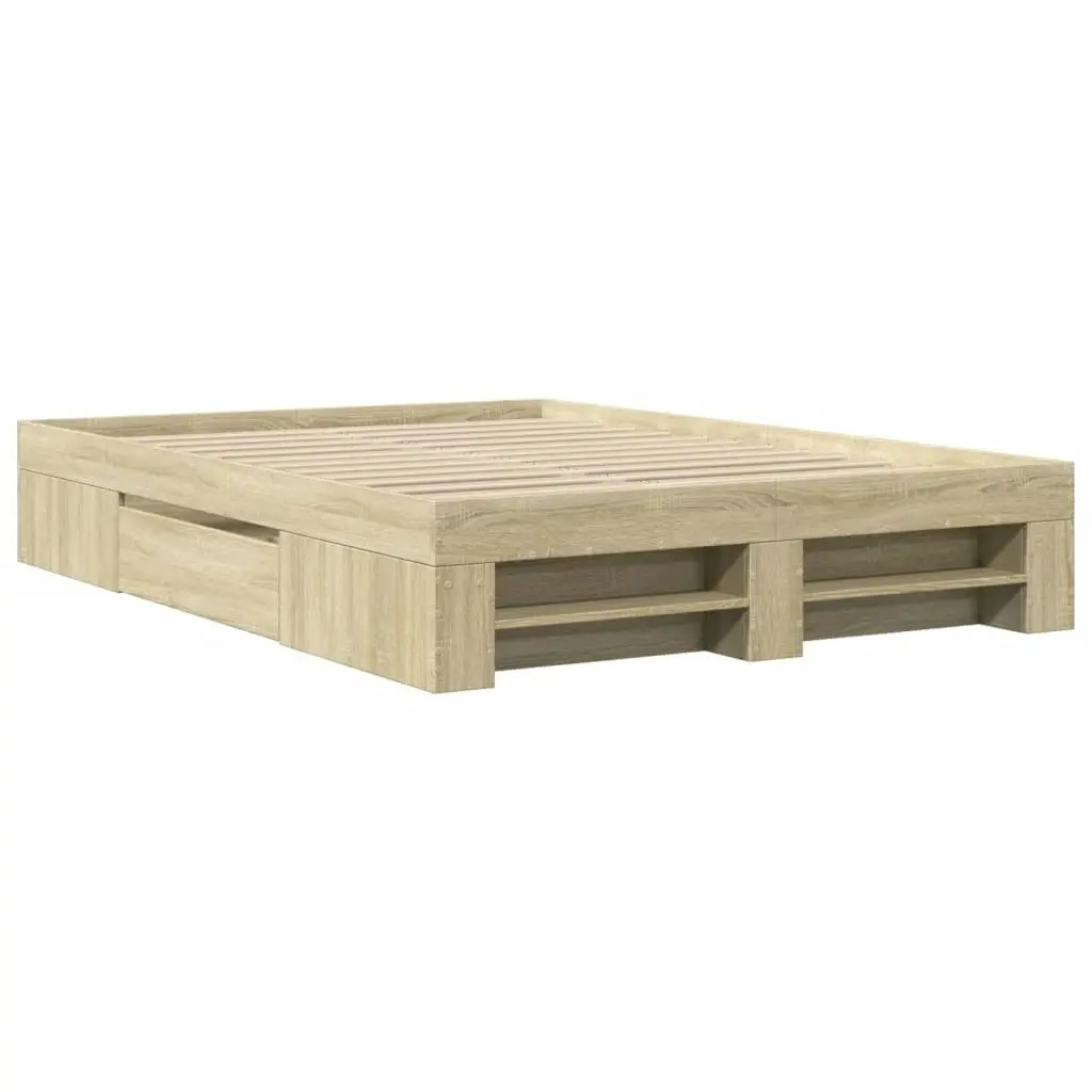 Bed Frame Sonoma Oak 135x190 cm Engineered Wood 3295508