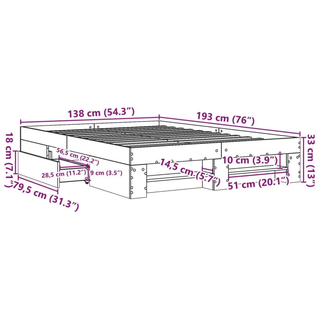 Bed Frame Sonoma Oak 135x190 cm Engineered Wood 3295508