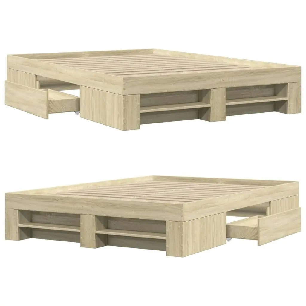 Bed Frame Sonoma Oak 135x190 cm Engineered Wood 3295508