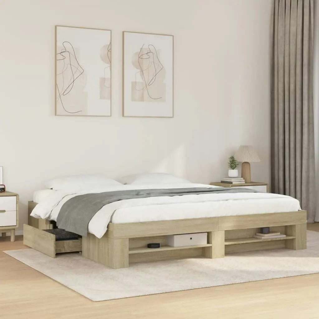 Bed Frame without Mattress Sonoma Oak 183x203 cm King Engineered Wood 3295452