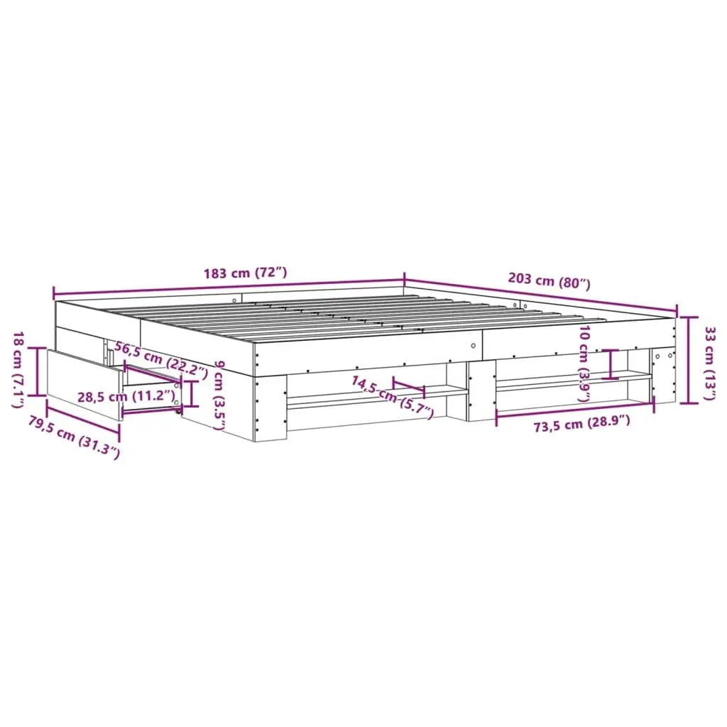 Bed Frame without Mattress Sonoma Oak 183x203 cm King Engineered Wood 3295452