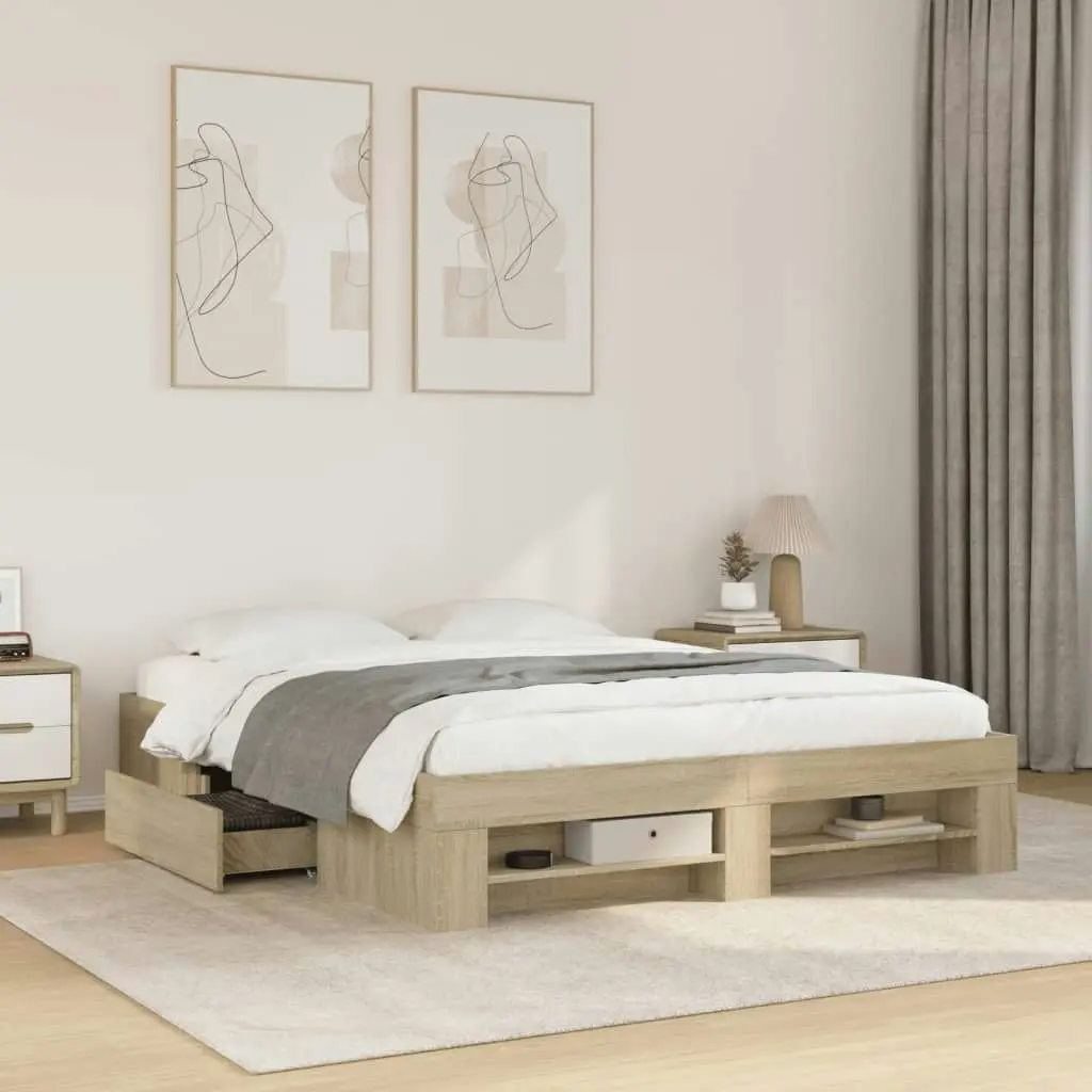 Bed Frame Sonoma Oak 150x200 cm Engineered Wood 3295466