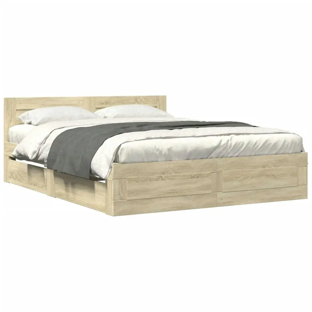 Bed Frame with Headboard Sonoma Oak 150x200 cm Engineered Wood 3295557