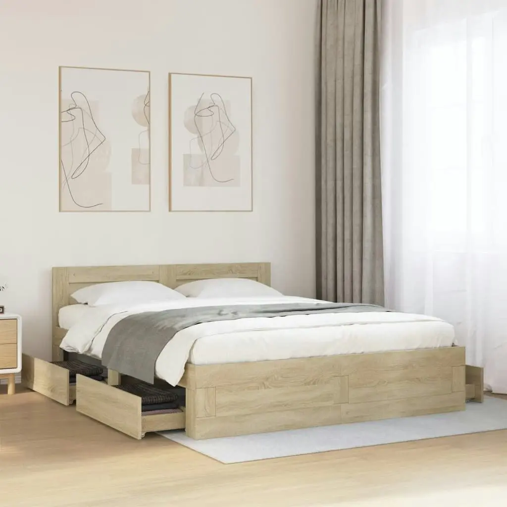 Bed Frame with Headboard Sonoma Oak 150x200 cm Engineered Wood 3295557