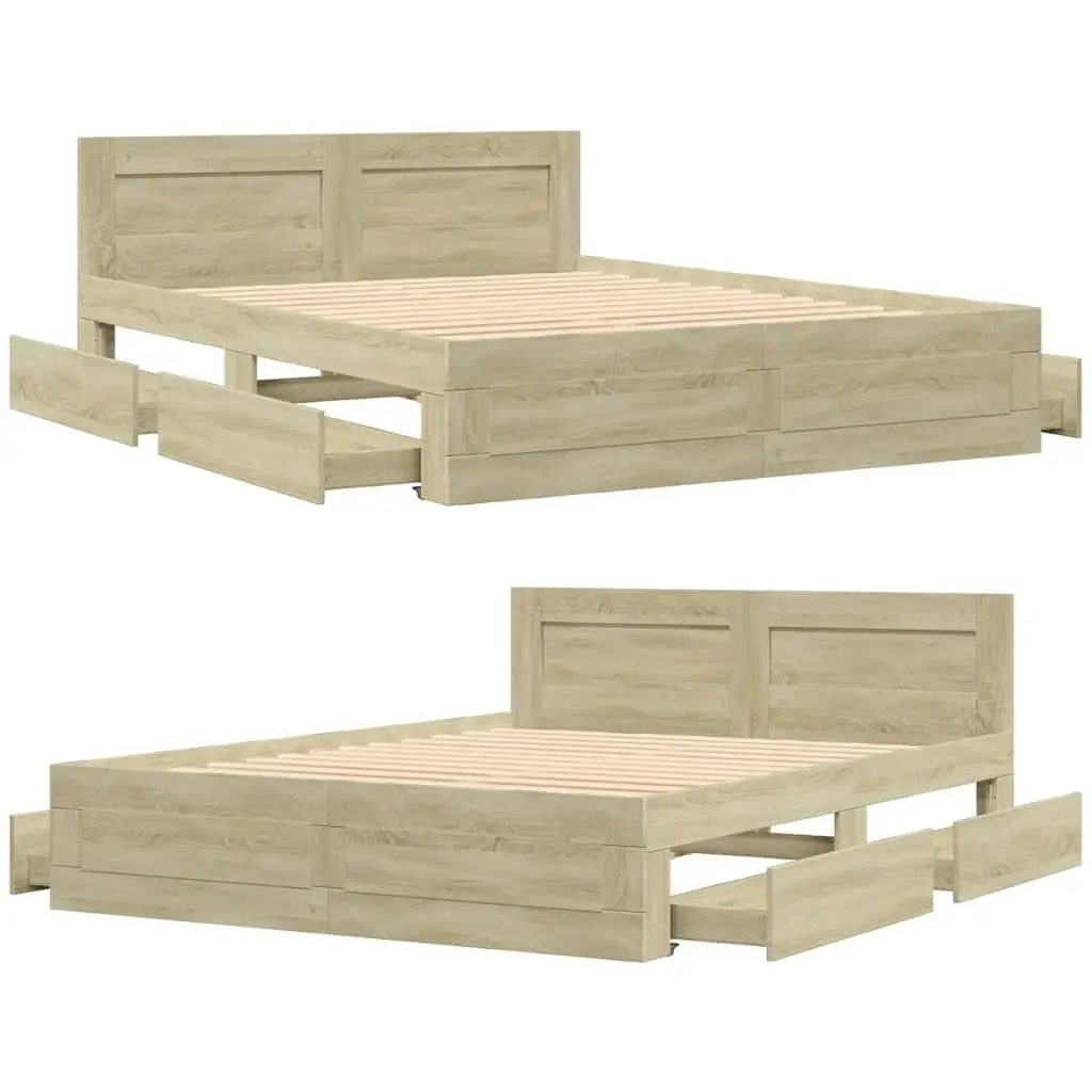 Bed Frame with Headboard Sonoma Oak 150x200 cm Engineered Wood 3295557