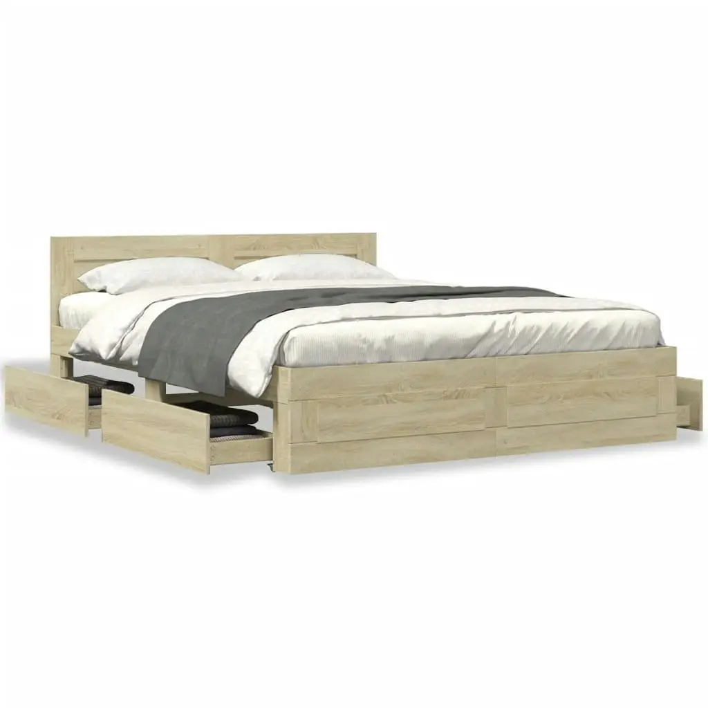 Bed Frame with Headboard Sonoma Oak 150x200 cm Engineered Wood 3295557