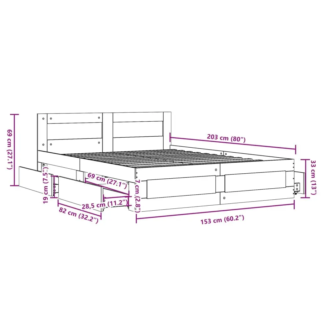 Bed Frame with Headboard Sonoma Oak 150x200 cm Engineered Wood 3295557