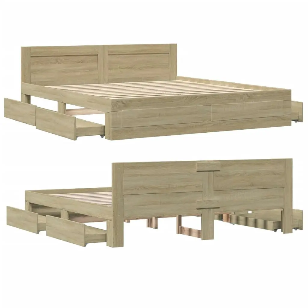 Bed Frame with Headboard without Mattress Sonoma Oak 183x203 cm King 3295543