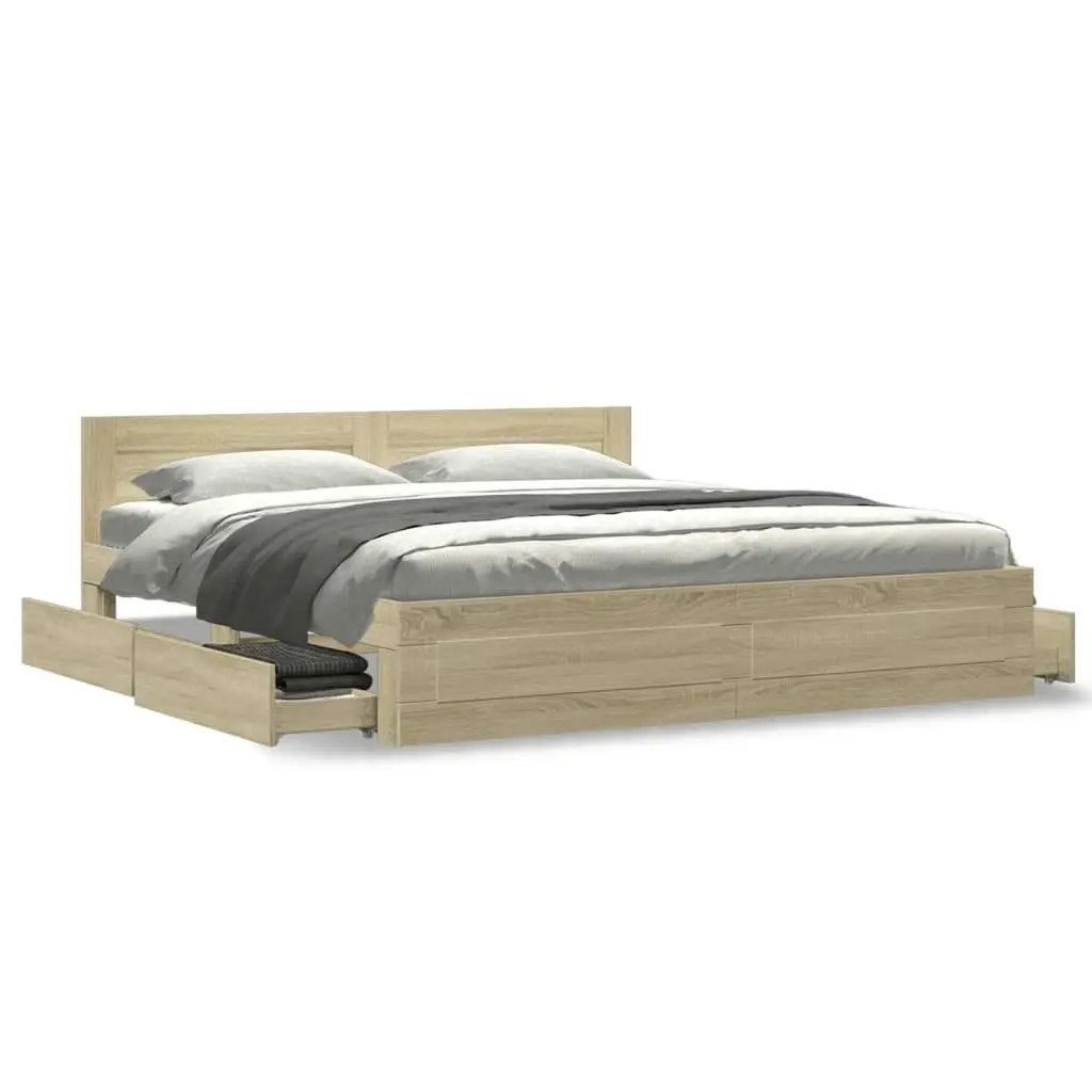 Bed Frame with Headboard without Mattress Sonoma Oak 183x203 cm King 3295543