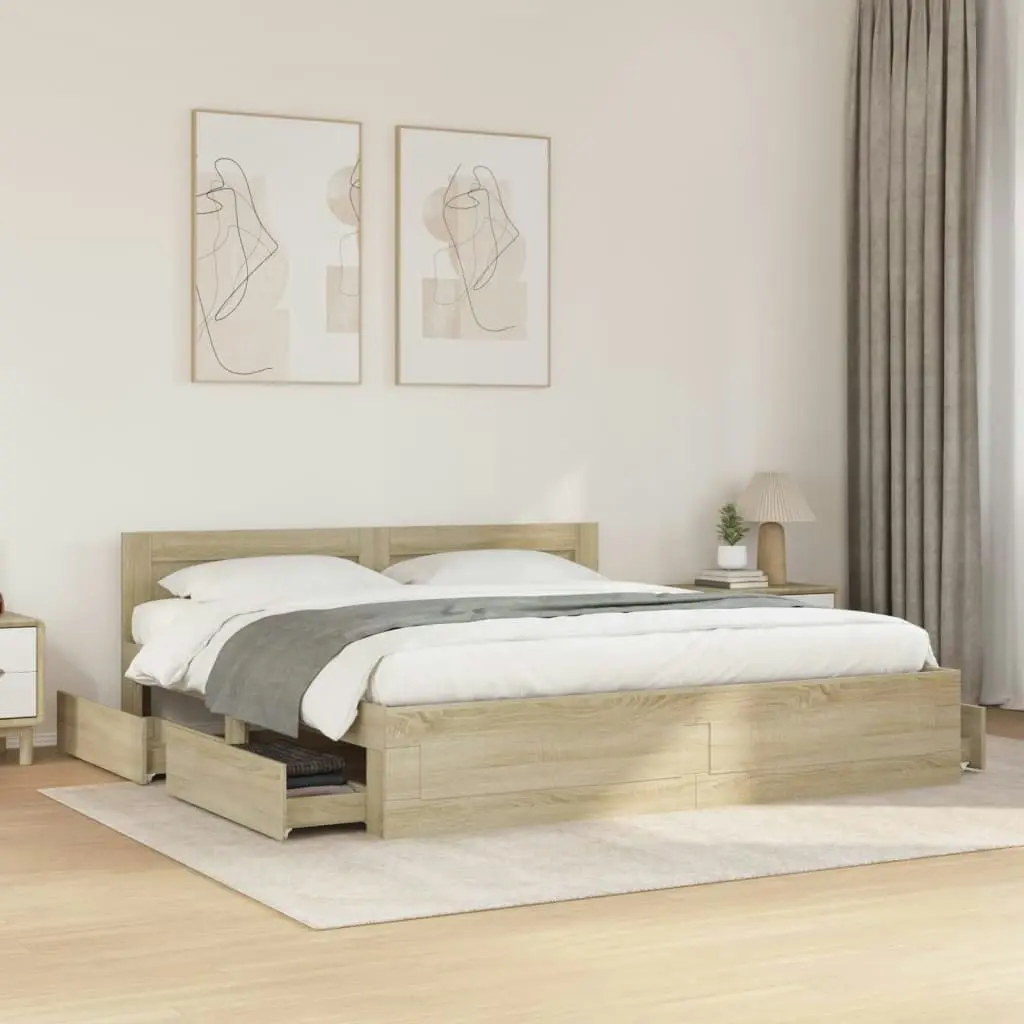 Bed Frame with Headboard without Mattress Sonoma Oak 183x203 cm King 3295543