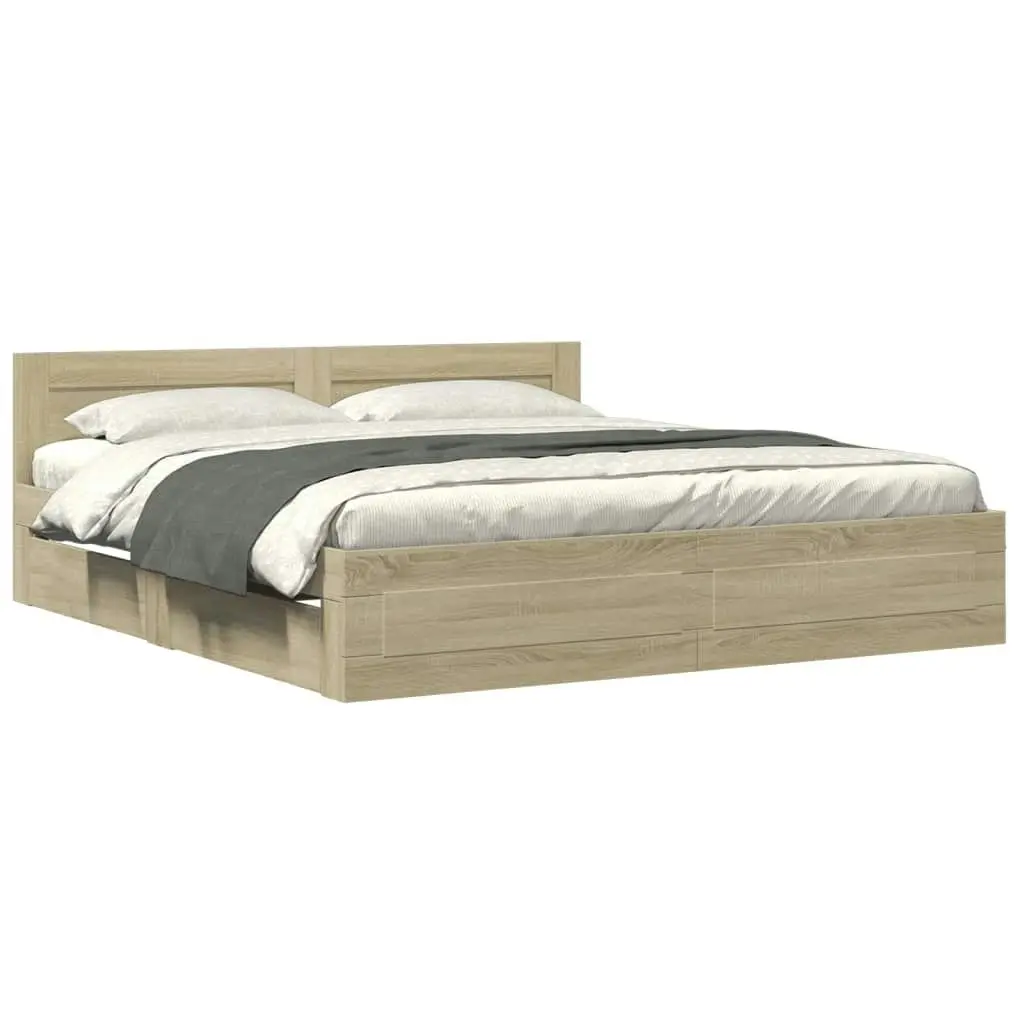 Bed Frame with Headboard without Mattress Sonoma Oak 183x203 cm King 3295543