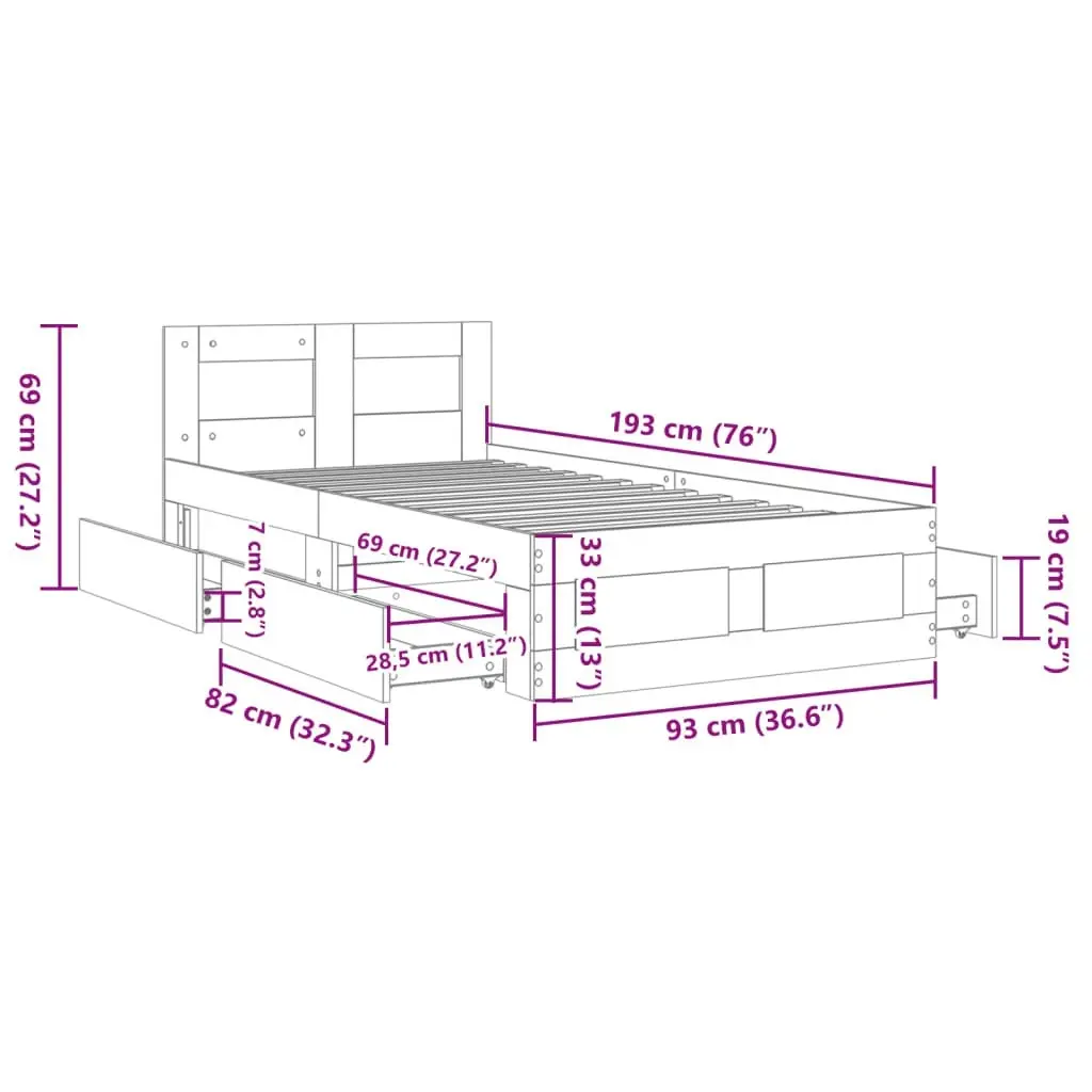 Bed Frame with Headboard Sonoma Oak 90x190 cm Engineered Wood 3295613