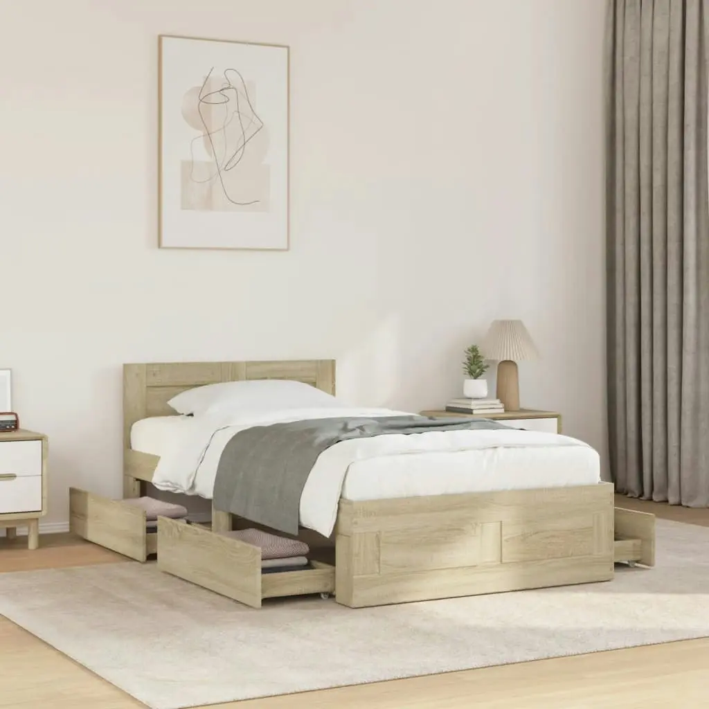 Bed Frame with Headboard Sonoma Oak 90x190 cm Engineered Wood 3295613