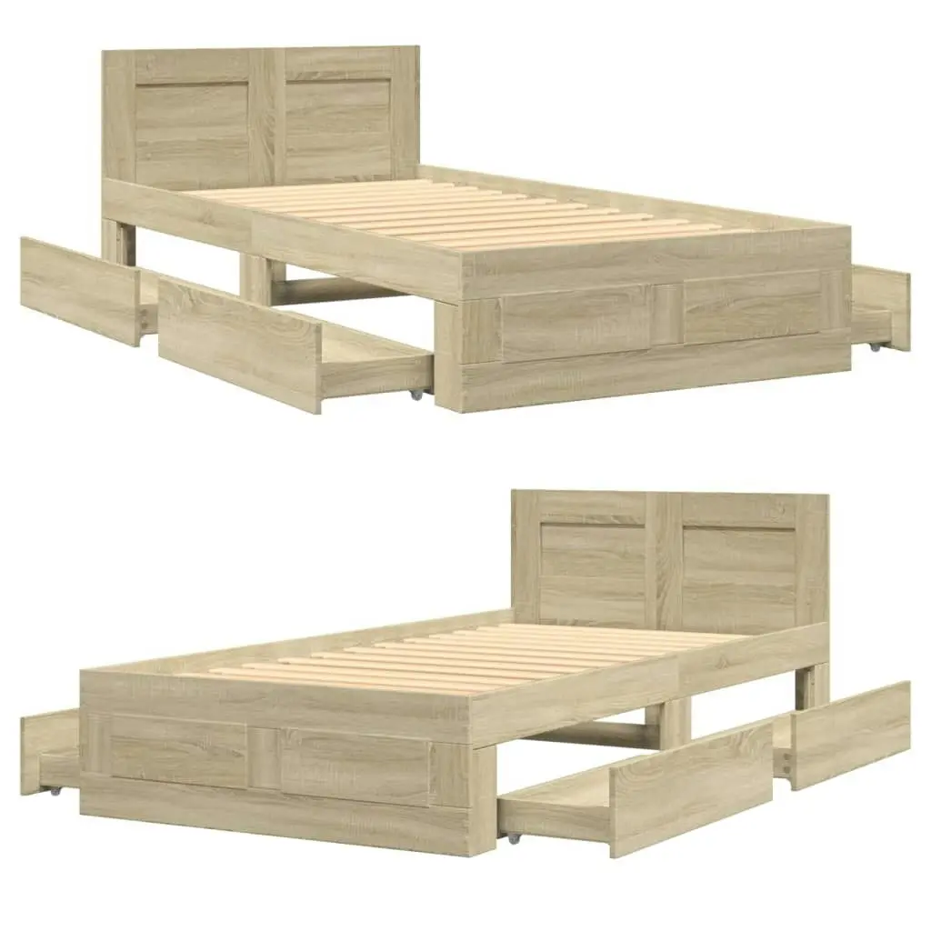 Bed Frame with Headboard Sonoma Oak 90x190 cm Engineered Wood 3295613