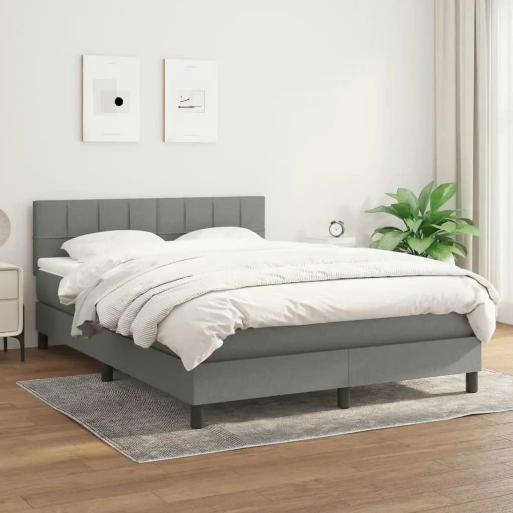 Box Spring Bed with Mattress Dark Grey 137x187 cm Double Size Fabric 3283180