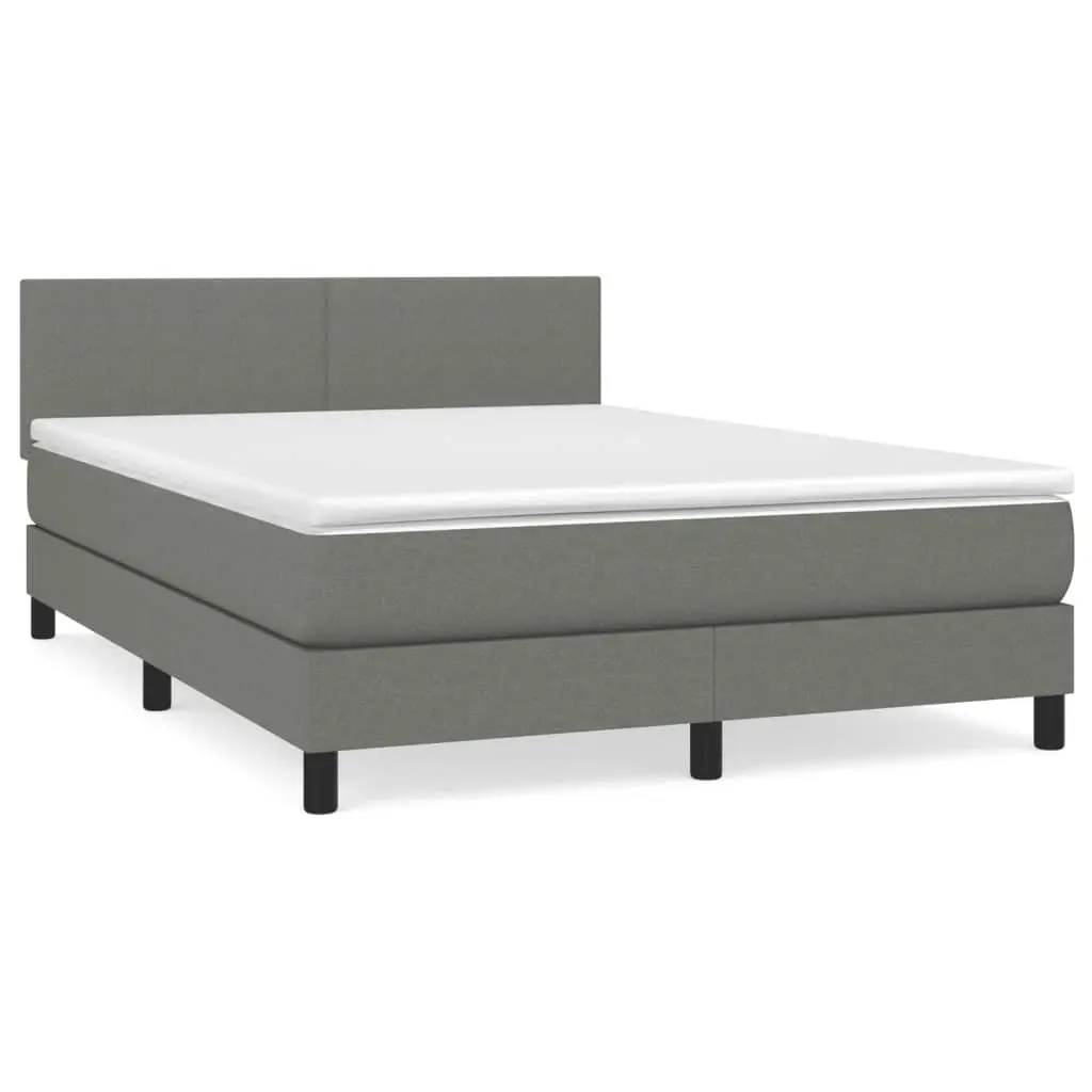 Box Spring Bed with Mattress Dark Grey 137x187 cm Double Size Fabric 3283176