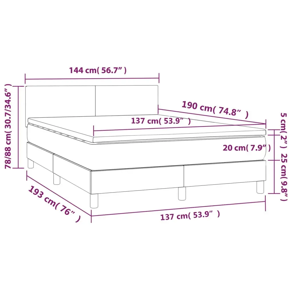 Box Spring Bed with Mattress Dark Grey 137x187 cm Double Size Fabric 3283176